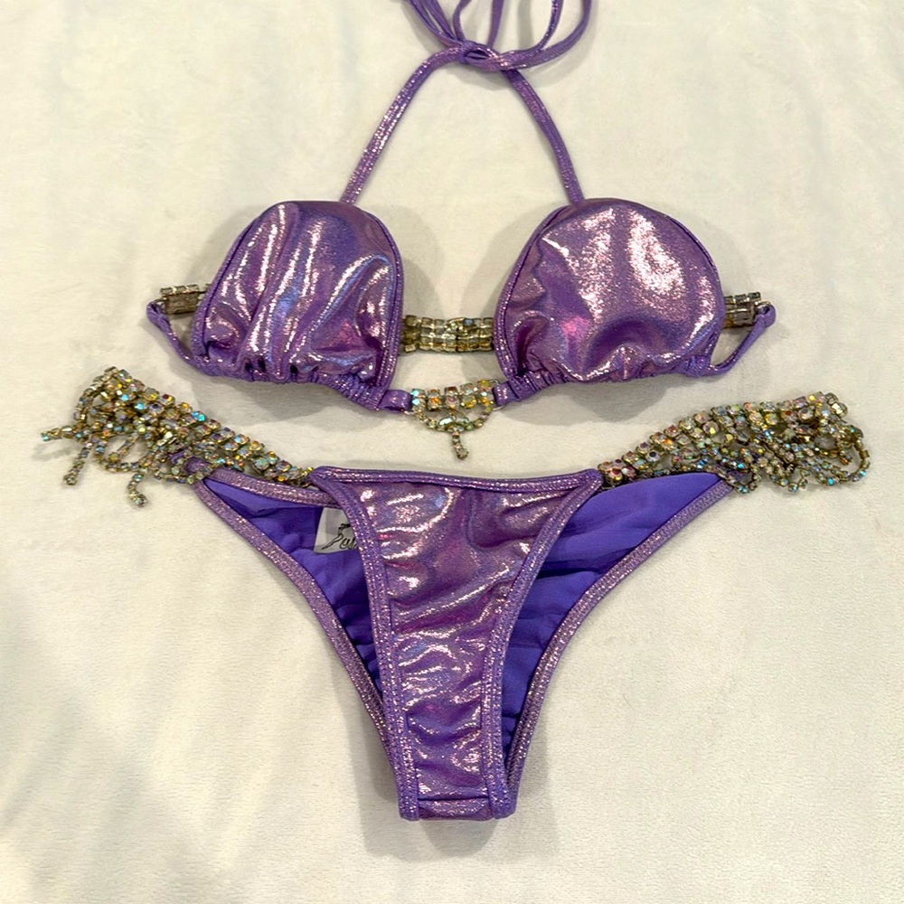 Shimmering Purple Bikini with Beaded Accents